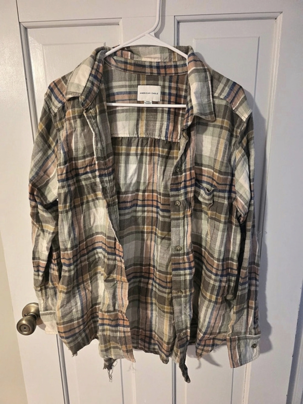 American Eagle Dostressed Plaid Button Down Shirt